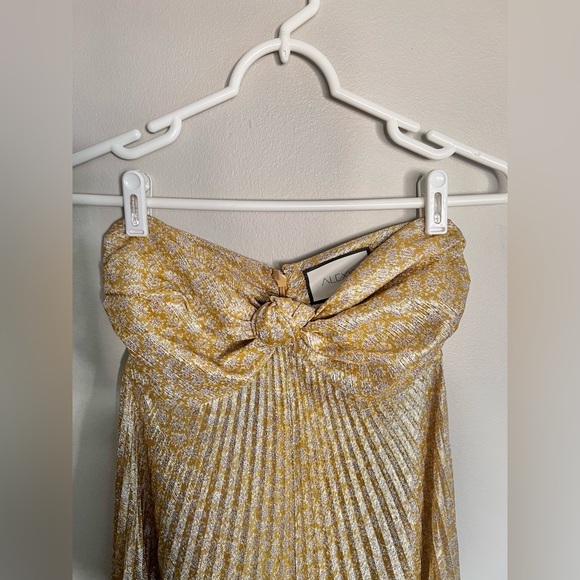 NWOT Alexis Joya Pleated Strapless Metallic Gold Lame Maxi Dress RARE Size XS - Picture 5 of 10